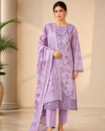 Noor-e-Ivory Emboridered Printed 3 Piece Lawn Suit - Lavender - Image 2