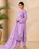 Noor-e-Ivory Emboridered Printed 3 Piece Lawn Suit - Lavender - Image 3