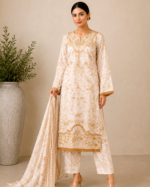 Noor-e-Ivory Emboridered Printed 3 Piece Lawn Suit - Ivory Gold