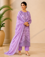 Noor-e-Ivory Emboridered Printed 3 Piece Lawn Suit - Lavender - Image 5