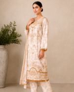 Noor-e-Ivory Emboridered Printed 3 Piece Lawn Suit - Ivory Gold - Image 5