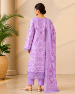 Noor-e-Ivory Emboridered Printed 3 Piece Lawn Suit - Lavender - Image 6