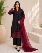 Crimson Noir 3 Piece Embroidered Stitched Shirt - Image 2