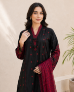 Crimson Noir 3 Piece Embroidered Stitched Shirt - Image 3