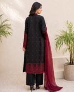 Crimson Noir 3 Piece Embroidered Stitched Shirt - Image 5
