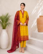 Marigold Majesty 3 Piece Embroidered Stitched Shirt - Image 2