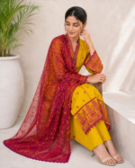 Marigold Majesty 3 Piece Embroidered Stitched Shirt - Image 3