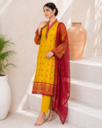 Marigold Majesty 3 Piece Embroidered Stitched Shirt - Image 5