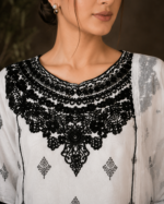 Ivory Noir Luxe 3 Piece Embroidered Stitched Shirt - White & Black - Image 3