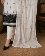 Ivory Noir Luxe 3 Piece Embroidered Stitched Shirt - White & Black - Image 4