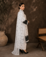 Ivory Noir Luxe 3 Piece Embroidered Stitched Shirt - White & Black - Image 5