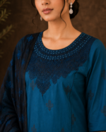 Ivory Noir Luxe 3 Piece Embroidered Stitched Shirt - Blue & Black - Image 3