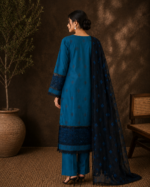 Ivory Noir Luxe 3 Piece Embroidered Stitched Shirt - Blue & Black - Image 5