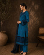 Ivory Noir Luxe 3 Piece Embroidered Stitched Shirt - Blue & Black - Image 6