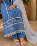 Noor-e-Aasmaan 3 Piece Embroidered Stitched Shirt - Blue & White - Image 4