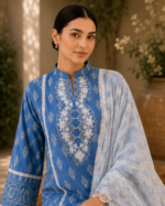 Noor-e-Aasmaan 3 Piece Embroidered Stitched Shirt - Blue & White - Image 3