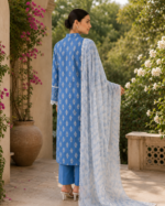 Noor-e-Aasmaan 3 Piece Embroidered Stitched Shirt - Blue & White - Image 5