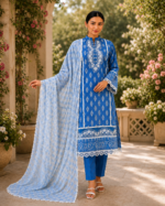 Noor-e-Aasmaan 3 Piece Embroidered Stitched Shirt - Blue & White