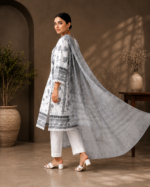 Silver Whisper 3 Piece Embroidered Stitched Shirt - White & Grey - Image 2