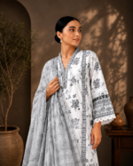 Silver Whisper 3 Piece Embroidered Stitched Shirt - White & Grey - Image 4