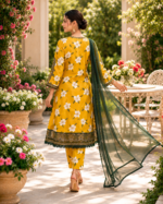 Mustard Yellow Floral Embroidered 3 Piece Stitched Suit - Image 3