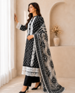 Noir Elegance 3 Piece Embroidered Stitched Suit - Image 2