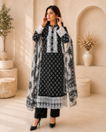 Noir Elegance 3 Piece Embroidered Stitched Suit - Image 5