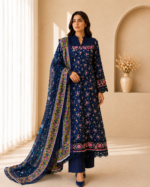 Sapphire Bloom 3 Piece Embroidered Stitched Suit - Image 2