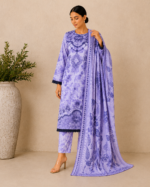 Noor-e-Ivory Emboridered Printed 3 Piece Lawn Suit - Icy Lavender - Image 4