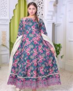 Fleur Élégance Printed Embroidered Lawn Frock Suit  – 3 Piece - Image 2