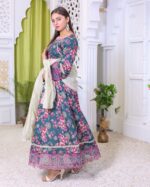 Fleur Élégance Printed Embroidered Lawn Frock Suit  – 3 Piece - Image 3
