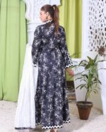 Noir Whisper Printed Embroidered Lawn Frock Suit with Plain Dupatta – 3 Piece - Image 4