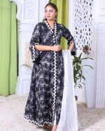 Noir Whisper Printed Embroidered Lawn Frock Suit with Plain Dupatta – 3 Piece - Image 5