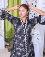 Noir Whisper Printed Embroidered Lawn Frock Suit with Plain Dupatta – 3 Piece - Image 6