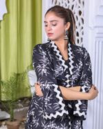 Noir Whisper Printed Embroidered Lawn Frock Suit with Plain Dupatta – 3 Piece - Image 7