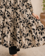 Ebony Blossom Embroidered Lawn Frock Suit with Printed Dupatta – 3 Piece - Image 6