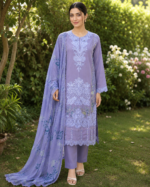 Ethereal Lavender Embroidered Lawn Suit with Shafoon Dupatta – 3 Piece - Image 2