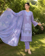 Ethereal Lavender Embroidered Lawn Suit with Shafoon Dupatta – 3 Piece