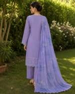 Ethereal Lavender Embroidered Lawn Suit with Shafoon Dupatta – 3 Piece - Image 3