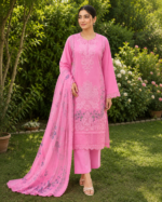 Ethereal Rosé Embroidered Lawn Suit with Shafoon Dupatta – 3 Piece
