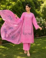 Ethereal Rosé Embroidered Lawn Suit with Shafoon Dupatta – 3 Piece - Image 2