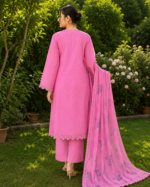 Ethereal Rosé Embroidered Lawn Suit with Shafoon Dupatta – 3 Piece - Image 5