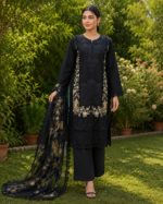 Ethereal Black Embroidered Lawn Suit with Shafoon Dupatta – 3 Piece - Image 2