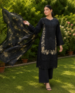 Ethereal Black Embroidered Lawn Suit with Shafoon Dupatta – 3 Piece