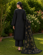 Ethereal Black Embroidered Lawn Suit with Shafoon Dupatta – 3 Piece - Image 3