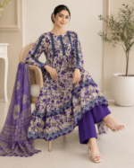 Purple Embroidered Lawn Frock Suit with Printed Dupatta – 3 Piece - Image 7