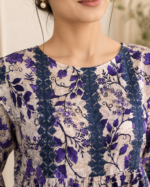 Purple Embroidered Lawn Frock Suit with Printed Dupatta – 3 Piece - Image 4