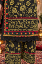 Black Printed 3-Piece Stitched Suit with Embroidered Neckline & Printed Shawl - Image 3