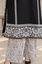 Black & White Embroidered Stitched 3-Piece Suit with Printed Shawl - Image 3