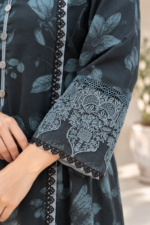 Charcoal Grey Printed Stitched 3-Piece Suit with Botanical Shawl Printed - Image 4